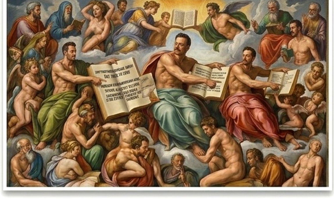 Classical fresco style art — the writer among the masters